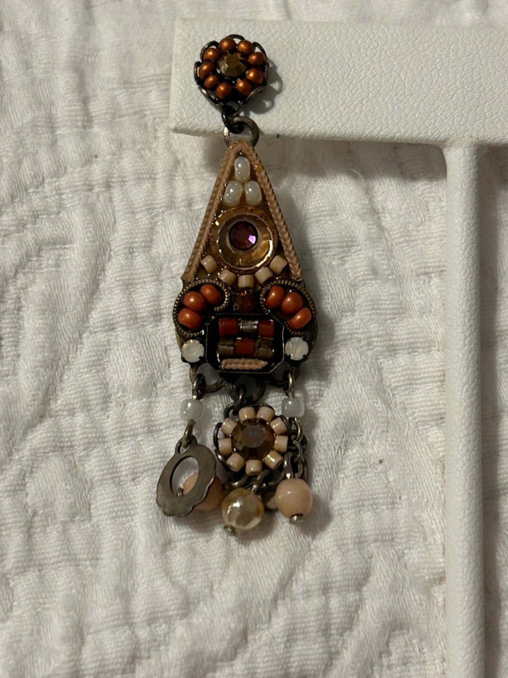 Ayala Bar Brown Dangle Earrings Mosaic and Rhinestone Earth Tones Boho Artisan - Picture 6 of 6